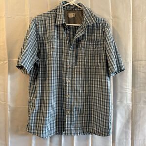 Vintage LL Bean Shirt Men L Blue‎ Tan Plaid Vented Shirt Fishing Dad *descrip